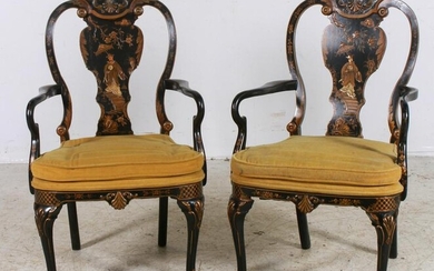 Pair Chinoiserie paint decorated armchairs