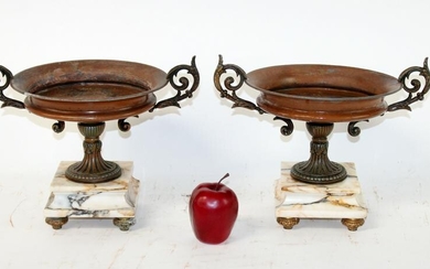 Pair French classical double handled footed urns