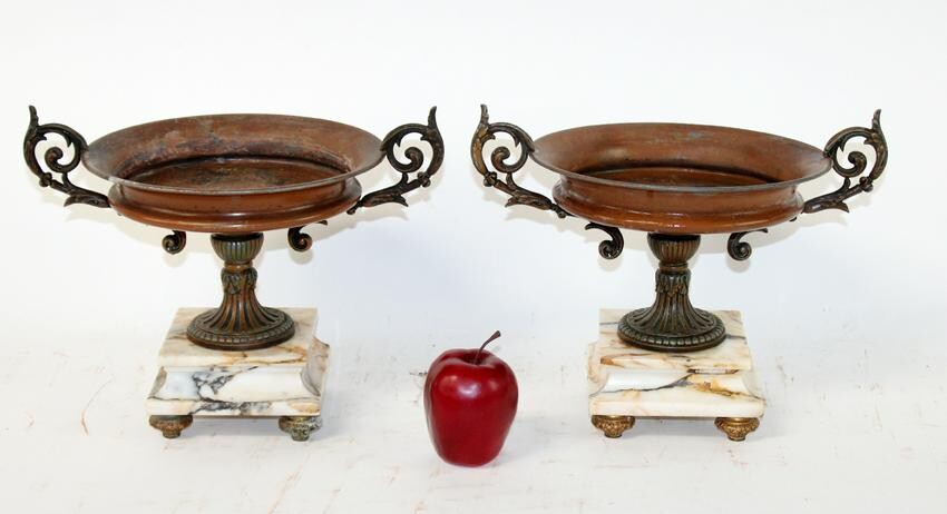 Pair French classical double handled footed urns