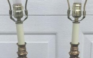 Pair Hollywood Regency Scrolled Gilt Table Lamp