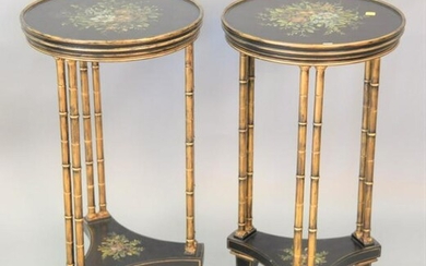 Pair contemporary circular side tables with painted
