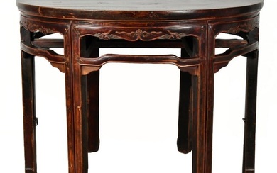 Pair of Antique Chinese Camphorwood (Laurel) Demilune Tables, 19th C.
