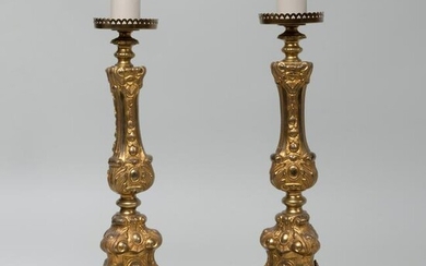 Pair of Baroque Style Gilt-Metal Candlesticks Mounted