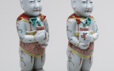 Pair of Chinese Export Famille Verte Porcelain Figures of Boys