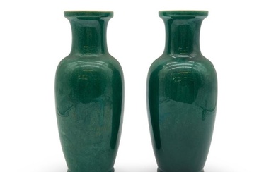 Pair of Chinese Green Crackle-Glazed Vases
