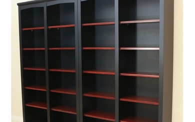 Pair of Contemporary Ebonized and Cherry-Stained Wood Bookcases