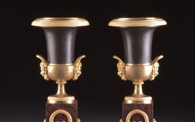 Pair of French Empire Medici vases (2) - Empire - Bronze (gilt), Bronze (patinated) - Approx. 1810