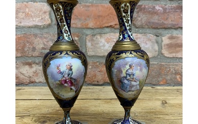 Pair of French Sevres style enamelled brass vases decorated ...