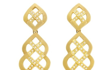 Pair of Gold and Diamond Pendant-Earclips