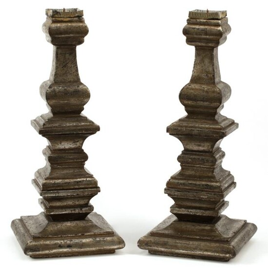 Pair of Italian Style Wood Carved and Silver-Gilt