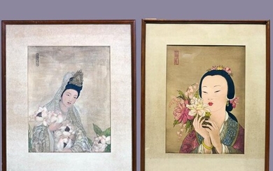 2 Japanese Woodblock Portrait Prints, Geisha