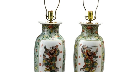 Pair of Large Chinese Famille Verte Porcelain Vases