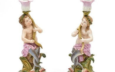 Pair of Meissen Porcelain Figural Candlesticks Late 19th/early 20th century