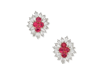 Pair of Ruby and Diamond Earclips