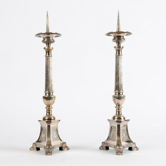 Pair of Silver-Plate Altar Candle Prickets