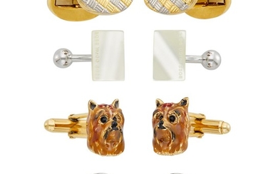 Pair of Two-Color Gold Cufflinks, Silver and Enamel Cufflinks, Cartier, Metal Cufflinks, Hugo Boss, and Enamel Dog Cufflinks