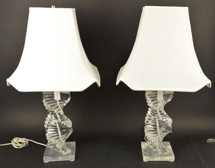 Pair of Vintage Mid-Century Stacked Helix Lucite Lamps