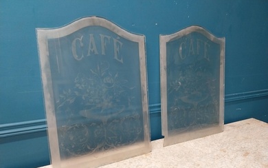 Pair of early 20th C. etched glass Caf� panels {60 cm H x 44...