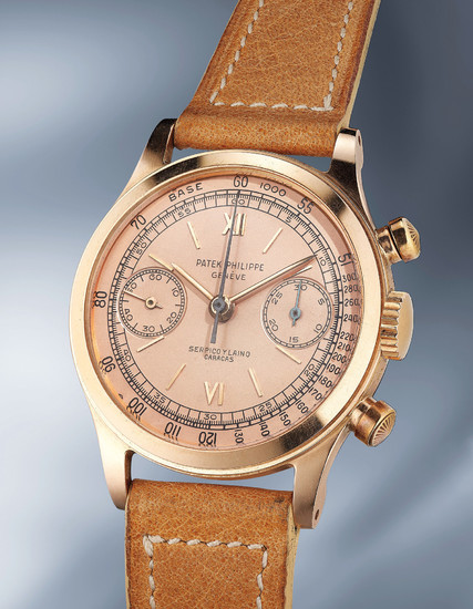Patek Philippe, Ref. 1463 An incredibly attractive and rare pink gold chronograph wristwatch with pink dial