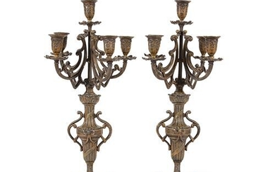 Patinated Metal and Marble Candelabra