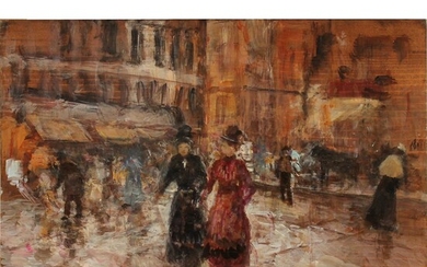 CARLO BRANCACCIO (1861/1920) "Strada di città con figure" - "City street with figures"