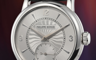 Philippe Dufour, An extremely rare, elegant and highly important platinum wristwatch with certificate of oirgin and presentation box