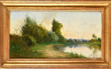 Pierre Ernest BALLUE (1855-1928) Bord d’étang à Epinay Huile sur toile Signé, daté “1880” et...