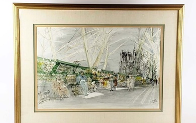 Pierre Pages Watercolor of Notredame Signed, C. 1940's