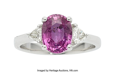 Pink Sapphire, Diamond, White Gold Ring Stones: Oval-shaped pink...