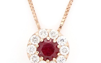 Pink gold - Necklace with pendant - 0.07 ct Diamond - Rubies
