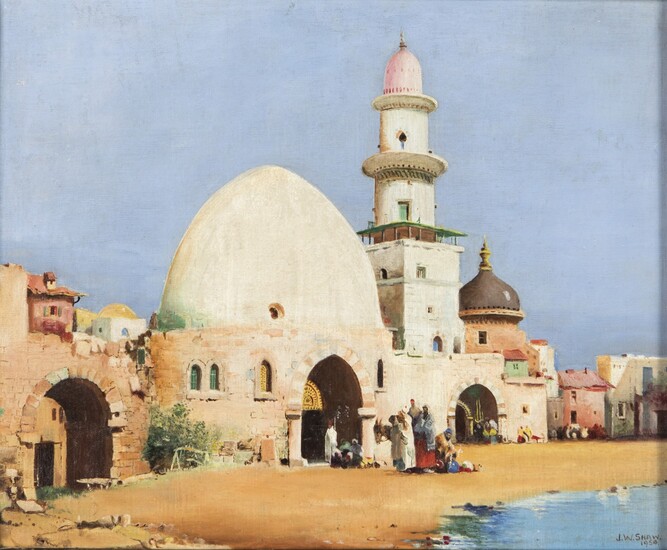 Pittore del XX secolo (0 - 0) Moschea a Tunisi olio su cartone telato cm 32,5x39,5 - con la cornice: cm 41x48