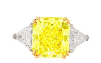 Platinum and 18KT Yellow Gold Ring with Center Diamond & Natural Fancy Yellow