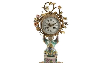 Porcelain and Dore Bronze Chinoiserie Mantel Clock.