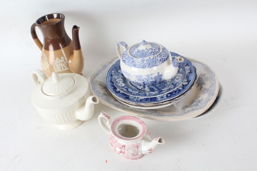 Porcelain ware, to include a Doulton Lambeth coffee pot, 19th Century transferware plates, tea