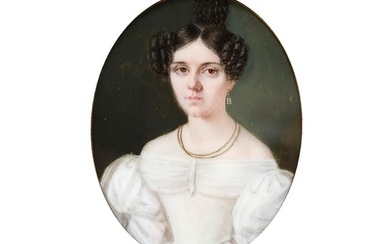 Portrait miniature, portrait of a lady, Biedermeier, mid 19th century
