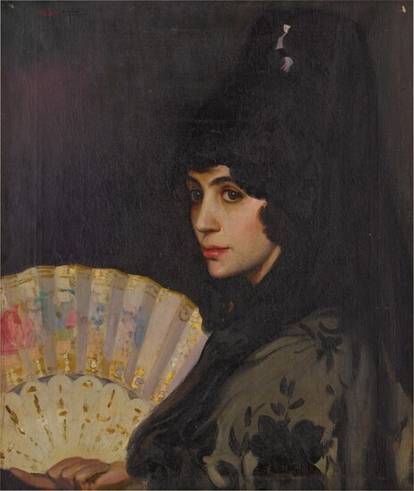 Portrait of a Spanish beauty with a fan, Victor Moya Calvo