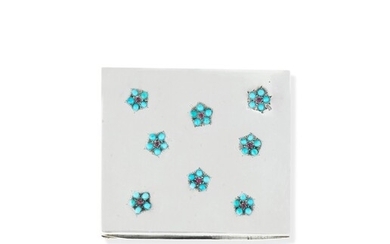Poudrier argent, rubis et turquoises | Silver, ruby and turquoise powder compact, René Boivin