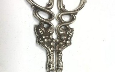 Pr Sterling Silver Handled Grape Shears. Solid.