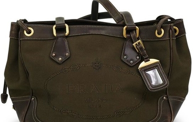 Prada Brown Nylon Logo Jacquard Bag