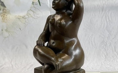 Proportionally Oversized Woman Bronze Art Sculpture Inspired by F. Botero on Marble Base - 11" x
