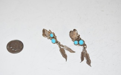 RARE Richard Begay RB Sterling Silver Feather TURQUOISE CORAL Pierced Earrings