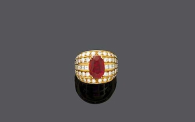 RUBY AND DIAMOND RING, ca. 1980.