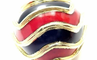 Rare! Authentic Vintage Tiffany & Co 18k Yellow Gold Enamel Dome Ring