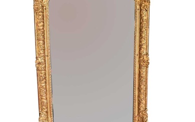 Rare Louis XIV giltwood and gesso pier mirror with original glass in two parts, early 18th century