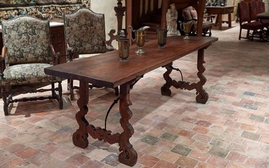 Refectory table in walnut and native wood, rectangular...