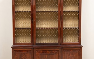 Regency Brass-Mounted Mahogany Breakfront Bookcase