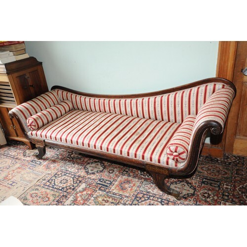 Regency style mahogany settee with serpentine shaped back, s...