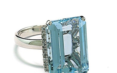 Ring - 18 kt. White gold - 10.98 tw. Aquamarine - Diamond