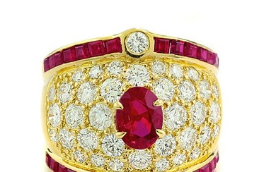 Ring GIA-Expertise Rubine und Diamanten zus. 4,71 carat - 18 kt. Yellow gold - Ring - 2.36 ct Ruby - Diamonds, Rubies
