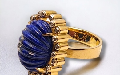 Ring Vintage 18k Gold, Diamond &n Lapis Lazuli Ring 1940s Lapis lazuli